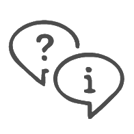 Question mark and 'i' symbol in grey bubbles.